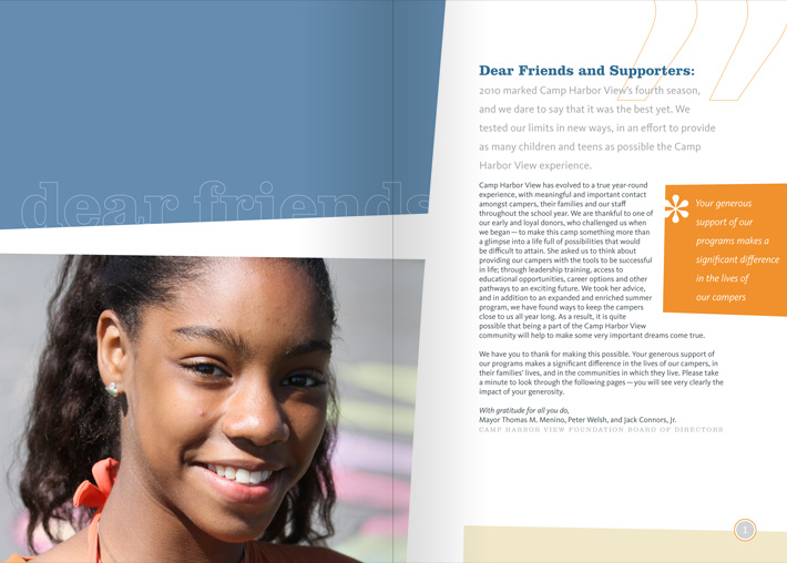 Camp Harbor View Annual Report spread 1 Camp Harbor View Annual Report spread 1