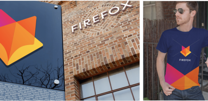 Comp of the new Firefox logo on signage and apparel